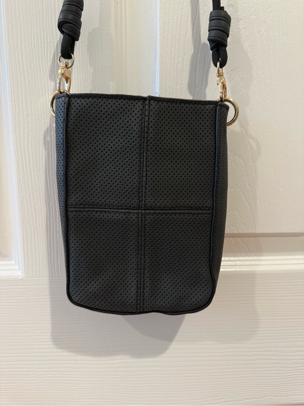 Universal Thread Black Perforated Crossbody Bag with Gold Hardware